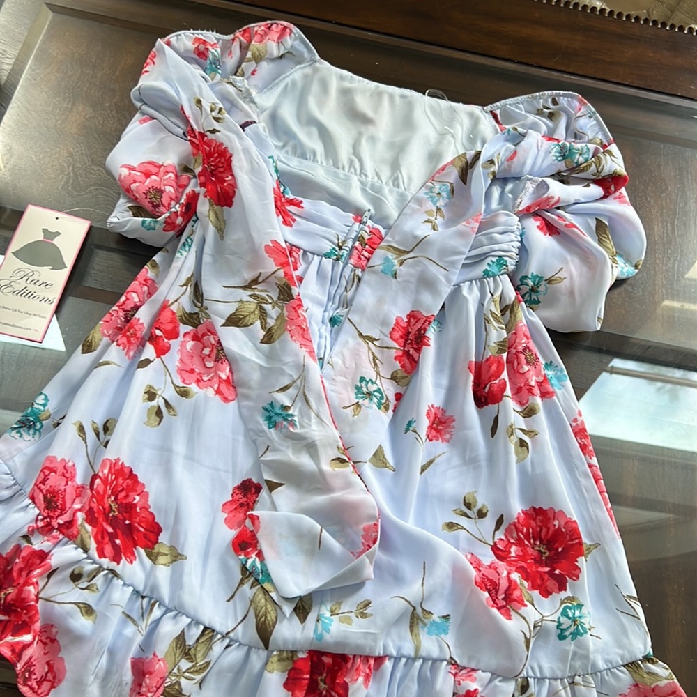 Rare Editions Girls Floral Bubble Sleeve Dress - Picture 13 of 15
